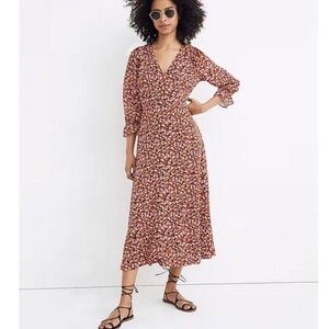 MADEWELL Like New Clipdot Spring Prairie Long Sleeve Crossover MIDI Dress Size 0